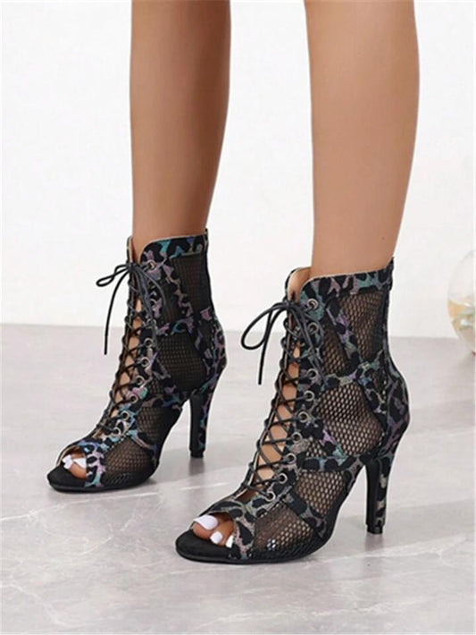 Lace-Up Mesh Peep Toe Heels – Stiletto Dance Sandals for Women | Free Shipping