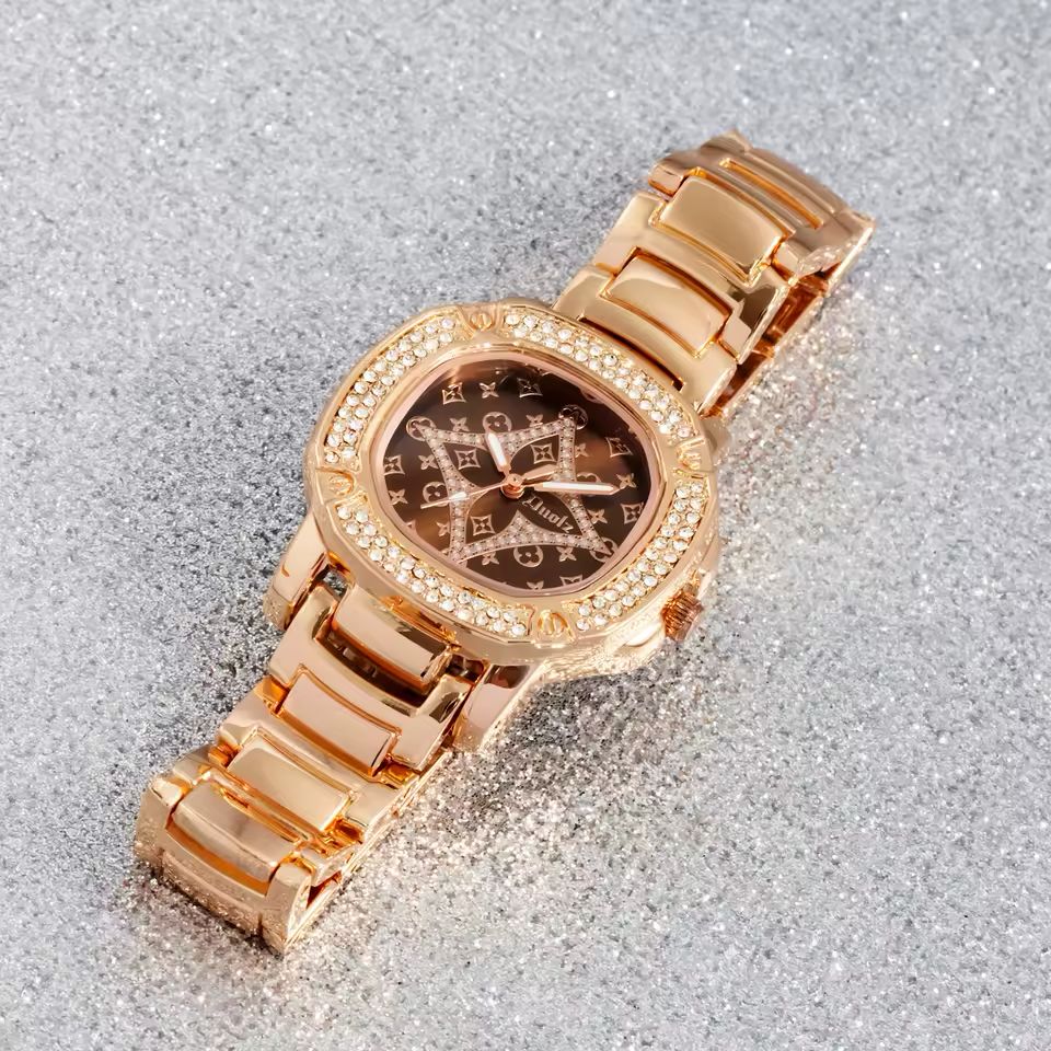 Elegant Rose Gold Women’s Watch – Diamond Inlay, Waterproof Luxury Design | Free Shipping