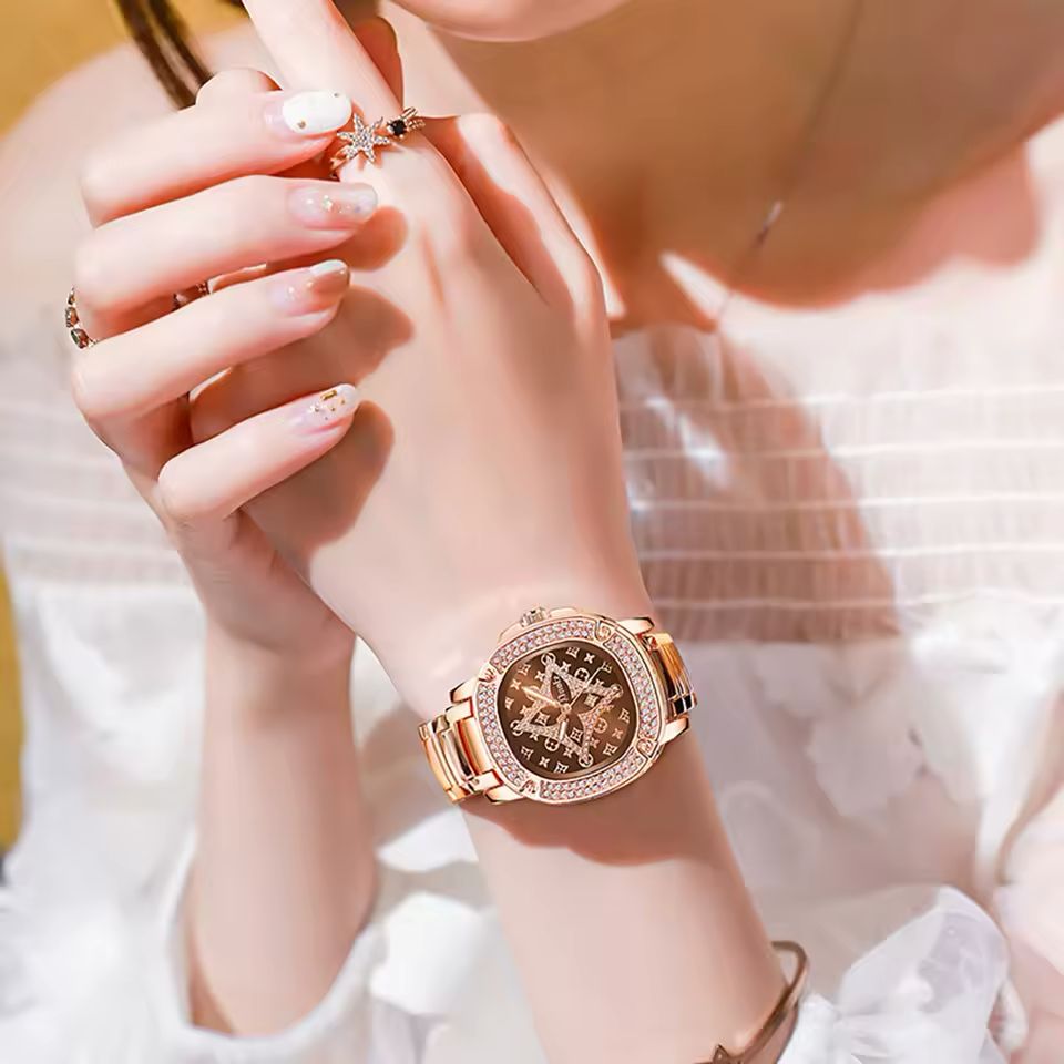 Elegant Rose Gold Women’s Watch – Diamond Inlay, Waterproof Luxury Design | Free Shipping