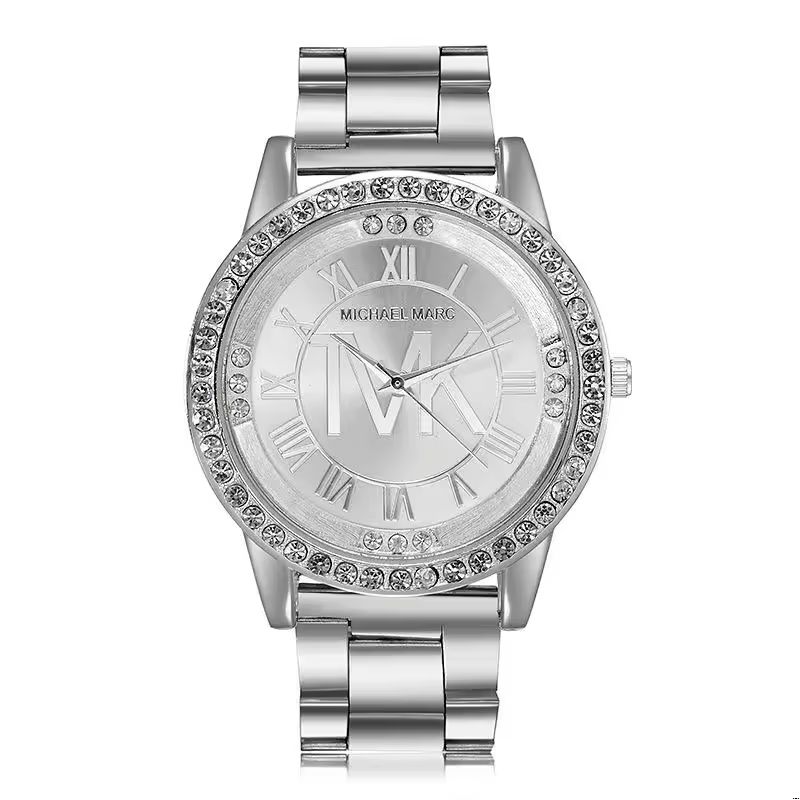 TVK Silver Women’s Quartz Watch – Diamond Dial, Roman Numerals | Free Shipping