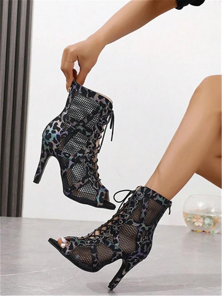 Lace-Up Mesh Peep Toe Heels – Stiletto Dance Sandals for Women | Free Shipping