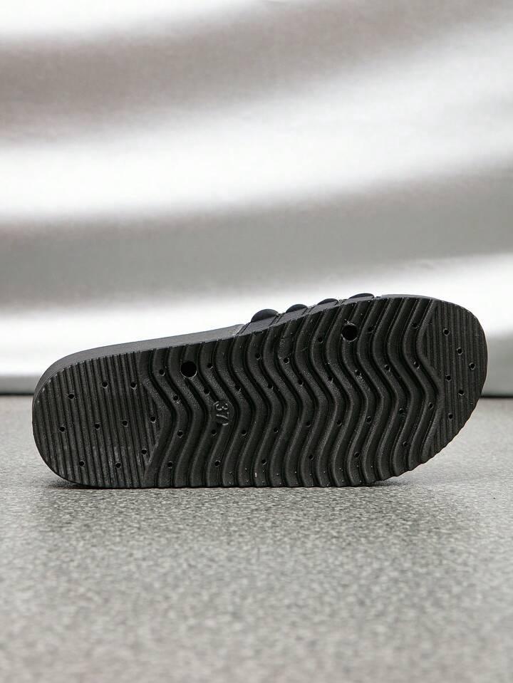 Black Rhinestone Strap Platform Sandals – Mid Heel Wedge Slides for Women | Free Shipping