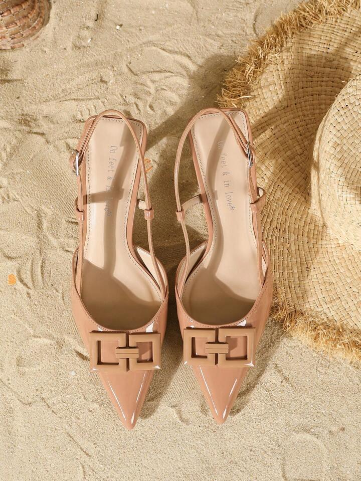 Apricot Bow Slingback Heels – Pointed Toe Patent Leather Stilettos | Free Shipping